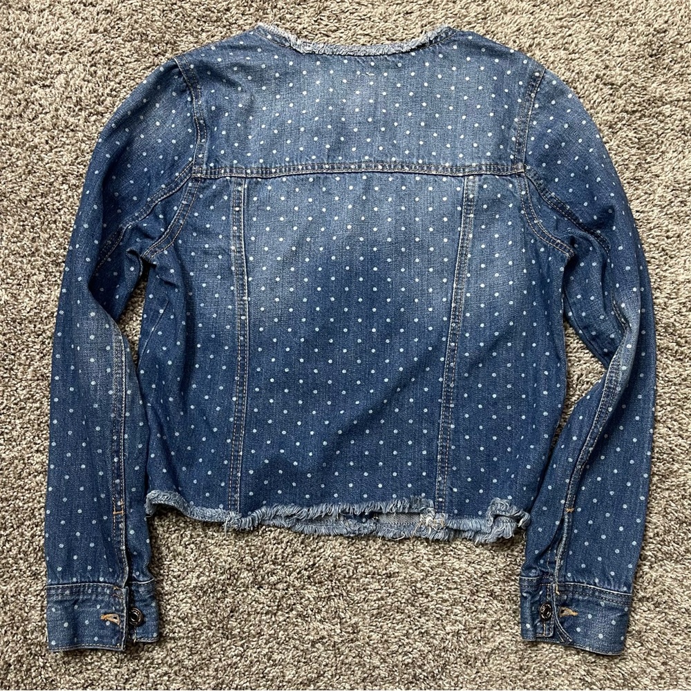 Kensie Jeans Polka Dot Cropped Raw Hem Denim Jacket Size S - Picture 7 of 13